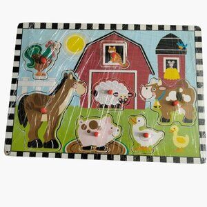 Wooden Farm Animal Puzzle Board  Knob Pieces Toddlers Kids Early Learning Toy